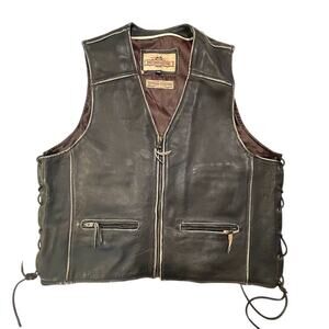 Milwaukee Men's 2XL Black Leather Biker Vest Vintage Motorcycle Style